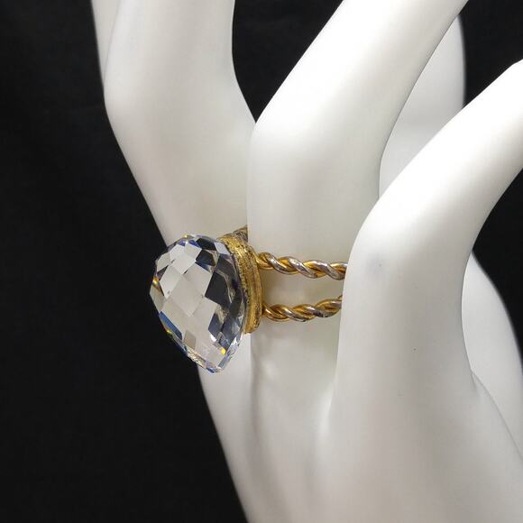 Vintage Clear Prism Ring, Twisted Band, 1960s, 10K Gold Plate, Size 7 Adjustable - Picture 6 of 10